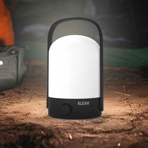 KLEAH Lanterna da tavolo portatile senza fili, manico portatile a 360°, dimmer continuo, potente e di lunga durata, 50 ore, lanterna LED ricaricabile per campeggio, camera da letto, feste, colore nero