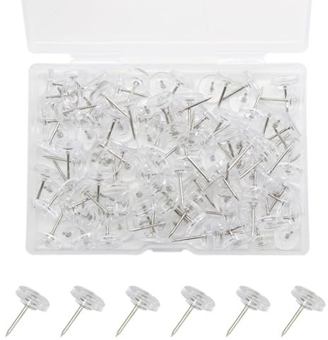 Transparente Reißzwecken, 200 Stück Reiszwecken mit Kopf, 16mm Heftzwecken Pinnwandnadeln Deko mit Kunststoffbox für DIY Bulletin Board Kork Boards Wandkarten(Weiß)