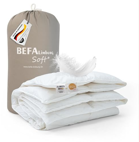 BEFA SOFT Edredón de plumón de invierno 155 x 220 cm, edredón de plumas, 90 % plumas y 10 % plumón, transpirable y fácil de limpiar, para alérgicos (NOMITE), bienestar de los animales (DOWNPASS