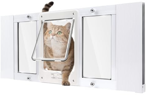 Full-Size Window Pet Door for Cats & Small Dogs, Width Adjustable Fits Sliding Windows, 10-Min Install, Aluminum Frame, HD High-Transparency Glass, Weatherproof Design, Magnetic Close
