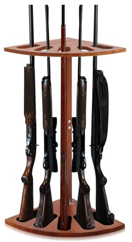 DoubleFill Corner Indoor Gun Rack Wooden 5 Gun Rifle Rack Floor Stand Vertical Shotgun Display Stand for Wall Home Garage Office Storage(Brown)