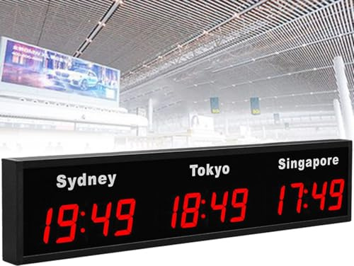 Reloj de pared digital con hora mundial para oficina, hogar, sala de estar, escuela, reloj LED multizona horaria para 3/4/5 ciudades