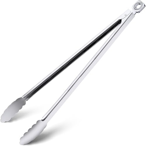 Grill Tongs - 17 Inch Extra Long BBQ Tongs, Heat Resistant Stainless Steel Kitchen Tong, Heavy Duty Metal Locking Tong for Cooking, Grilling, BBQ/Barbecue, Food (All Metal - 17)