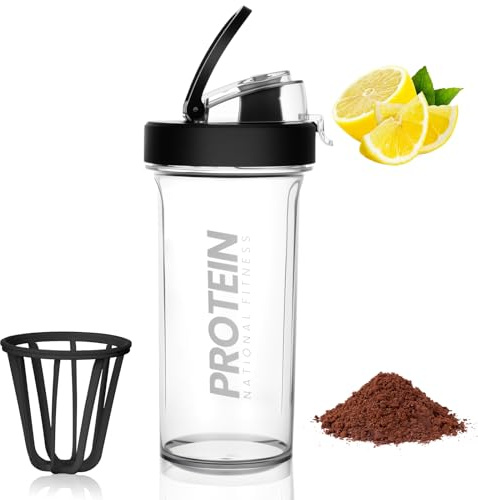 Fefod Protein Shaker, 500ml Botella Mezcladora de Batidos de Proteínas, Taza para Batidos de Proteínas para Fitness, Proteína Shaker a Prueba de Fugas con Escala, Negro
