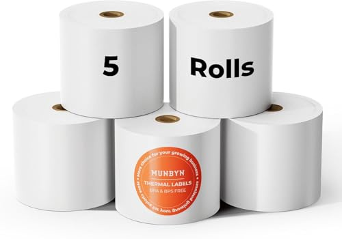 MUNBYN Kvittorullar, Termopapper, 80x80mm, 65g/m², 5 Rullar