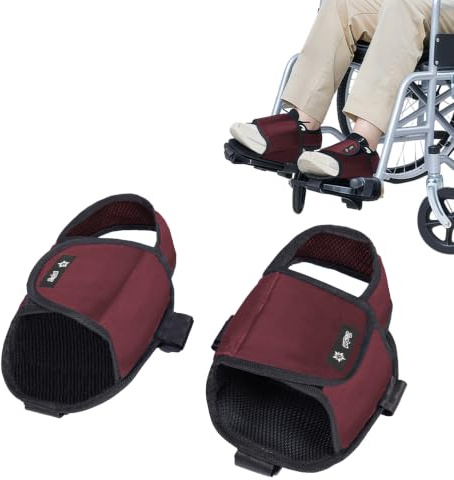 SPRING SEAON Wheelchair Restraint Shoes Breathable Oxford Fabric (Red) | with Adjustable Straps, Prevents Feet from Sliding Off, Easy to Wear Wheelchair Shoe Holder for Disabled & Rehab Patients