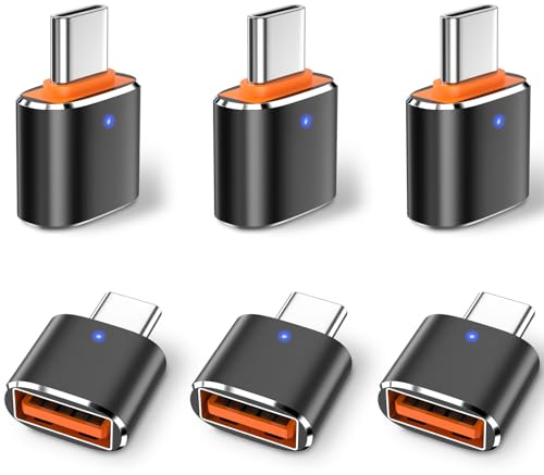 QiweDour 6 Pack USB C to USB Adapter, USB C Male to USB 3.0 Female OTG Adapter for iPhone 17/16/15, Mac, iPad, Samsung Galaxy S24 S25, Notebook, and More Type C Devices, Black