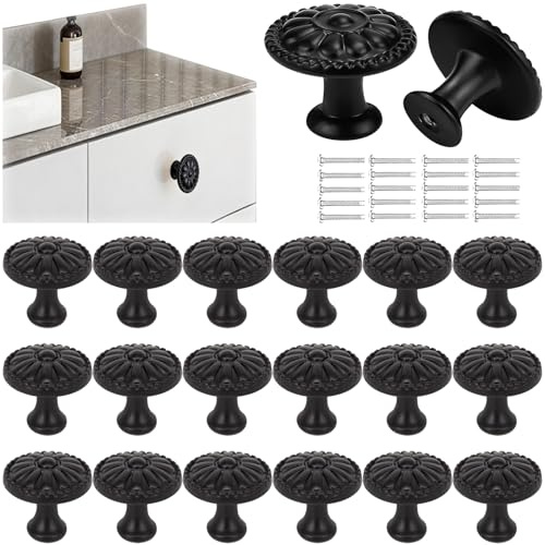 Seutmrou 20 stycken runda skåpknappar, 30 mm draghandtag knapp, skåpknappar blommönster, med skruvar lådhandtag möbelknoppar lådknappar dörrknappar, förlåda, skåp, möbler, garderob