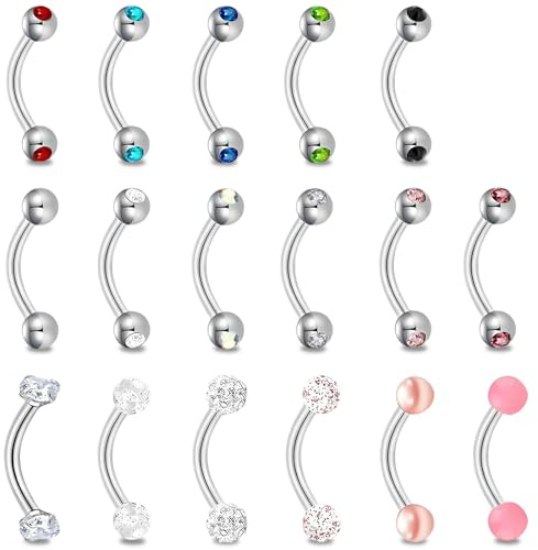 17 Pcs Curved Barbell Piercing Kit, Woman Helix Piercing Jewellery, Exquisite with Tragus Piercings Jewellery, Fashionable Vertical Labret Lip Bars for Friends and Family