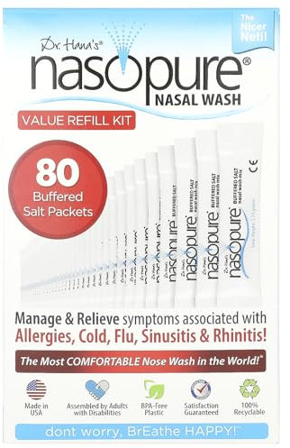 DR HANA'S NASOPURE Le più belle Neti Pota € | Valore Refill Kit | 80 Buffered Salt pacchetti | Allergia e la congestione nasale di rilievo Wash
