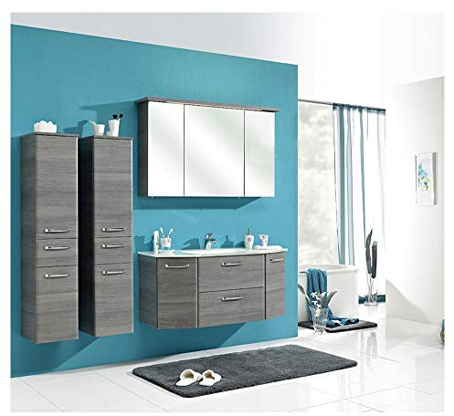 Pelipal - Alika 14 - Badmöbel-Set - 112 cm - Badset - 5-teilig mit Spiegelschrank, Mineralmarmor-Waschtisch usw. in Graphit Struktur quer