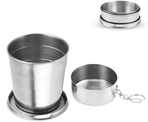 HERCHR Vaso Plegable, Taza Escalada, Taza Plegable De Acero Inoxidable, Taza Telescópica Retráctil Al Aire Libre,Taza De Camping Reutilizable Para Senderismo, Picnic