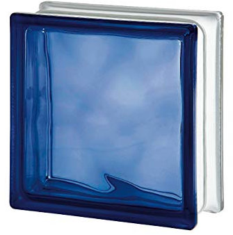 Bloc de verre ondulé cobalt, 19 x 19 x 8 cm