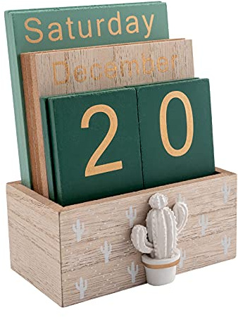 Calendrier perpétuel Buery - Calendrier en bois vintage pour la maison et le bureau - Vert