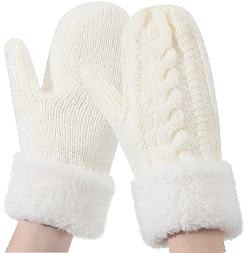 EBOOT Moufles d'Hiver en Laine Gants de Ski Tricotés sans Doigts Moufles de Cyclisme Chaudes Gants Chauffe-Poignets (Blanc)