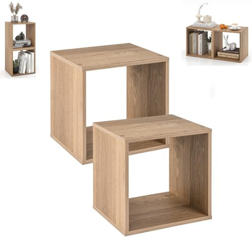 COSTWAY Cube Bookcase Set of 2/3, Stackable Bookshelf Storage Organizer, Display Shelf Open Rack Shelving Unit for Living Room, Bedroom and Office (2, Natural)