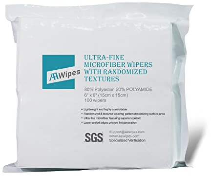 AAwipes renrum oregelbundet vävt linne mikrofiberservetter stickade superfina 15 x 15 cm (6 x 6 tum) luddfria dukar för fiberoptik klass 100 dukar