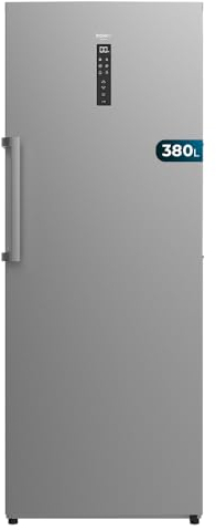 Cecotec Congélateur vertical Bolero CoolMarket UF 380 inox D. 1950W, grande capacité XL de 380L, classe D, inverter plus, Total No Frost, porte avec écran, convertible en réfrigérateur, Multi Airflow