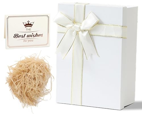 Geschenkbox mit Deckel Geschenkverpackungskasten mit Grußkarten Geschenkschachtel mit Schleife Gift Box Geeignet für Vatertag Muttertag Weihnachten Ostern Valentinstag und Geburtstagsverpackung Weiß