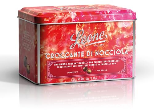 Leone depuis 1857 - Pralines Noisette Enrobées de Chocolat Noir et au Lait - Boîte Croquante Leone - Chocolats avec Noisette - Boîte de 150 g