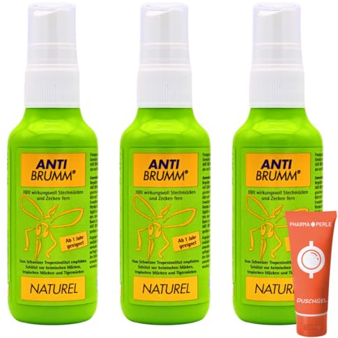 Anti Brumm Naturel Pumpspray 3x 75 ml I Schutz gegen Mücken und Zecken I auf natürlicher Basis I Mückenspray I Für zu Hause, Reisen I pflanzlich I Für Kinder ab 1 Jahr I Spar-Set plus Pharma Perle