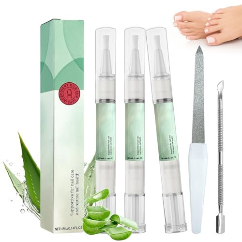 3 Stück Nail Care,mit Teebaumöl,Vitamin E & Aloe Vera für Gepflegte Fingernägel & Fußnägel,mit Nagelfeile & Nagelhautschieber