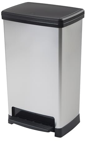 Total Bins UK Limited 50L Elite Softclose Pedal Bin Silver - METAL EFFECT
