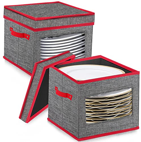 VERONLY Cajas de almacenamiento de vajilla de Navidad para platos - Contenedores de almacenamiento de porcelana de Navidad de carcasa dura y apilables, con capacidad para 24 platos, incluye 24