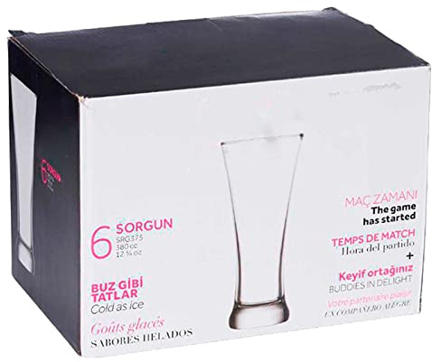 Acan Tradineur - Caja de 6 Vasos Modelo Sorgun - 38 cl - Fabricado en Vidrio Resistente - Apto para lavavajillas - 6 Uds Totales