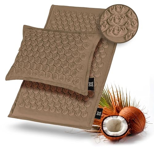 OMNANA® CACTUSX™ Akupressurmatte mit Kissen – Kokosfaserfüllung & Leinen-Bezug – Nachhaltige Massage Matte zur Entspannung & Durchblutungsförderung – Yoga Nagelmatte für Stressabbau & Rückenschmerzen