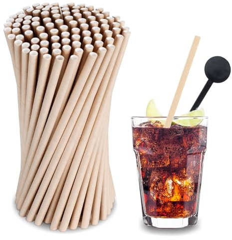 Papierstrohhalme, Strohhalme Papier (Durchmesser 6 mm 19,7 cm),Party Strohhalme, Geeignet für Cocktails, Kaffee und Feiern, Longdrink Partys (100, Kraftpapier Farbe)