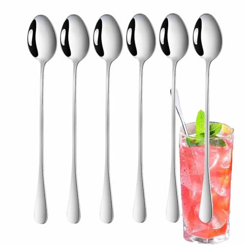 Cucchiaio lungo per latte macchiato, 8 pezzi, in acciaio inox, cucchiaio lungo per caffè freddo, tè freddo, frappè, gelato, cocktail e dessert