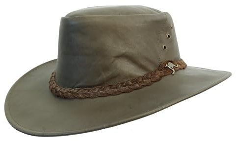 Outbacker Australischer Traveller Hut aus Känguruleder, Kofferhut, Größe S und XXL Farbe braun, Größe S I 54-55 cm