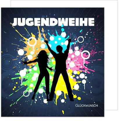 Edition Seidel Premium quadratische Glückwunschkarte zur Jugendweihe mit Umschlag. Jugendweihekarte Karte Grußkarte Junge Mädchen Jugendliche Party fabenfroh (JWQ107 SW025)