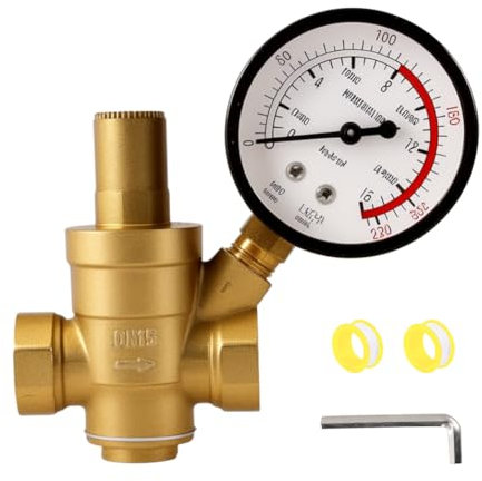 Réducteur de pression d'eau 1/2 DN15 avec manomètre, réducteur de pression d'eau en laiton, régulateur de pression d'eau, soupape de pression d'eau pour la régulation de la pression de l'eau