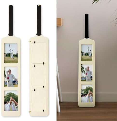 CKB LTD Cricket bat fotoram – rymmer tre 6 x 4 foton – väggmonterad eller fristående skärm – unik present till cricketfläktar, spelare och tränare – 82 x 14 cm heminredning 1 st