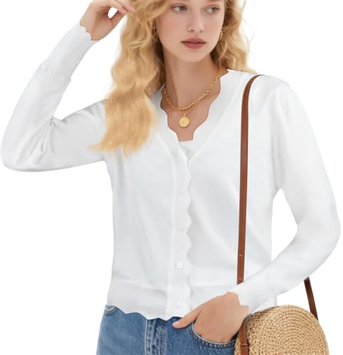 AOOSU Cárdigan de Mujer, Cardigan de Punto para Mujer con Botones, Cuello en V Chaqueta de Punto Ligero y Elegante el para Salir Salir de Fiesta IR de Compras Trabajar