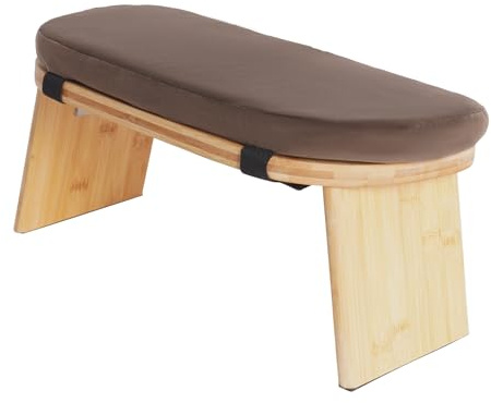 Tagowao Bambu meditationsbänk, vikbar meditationspall med kudde, ergonomisk meditationspall, vikbar, knä meditationsbänk för yogabänk, bönebänk