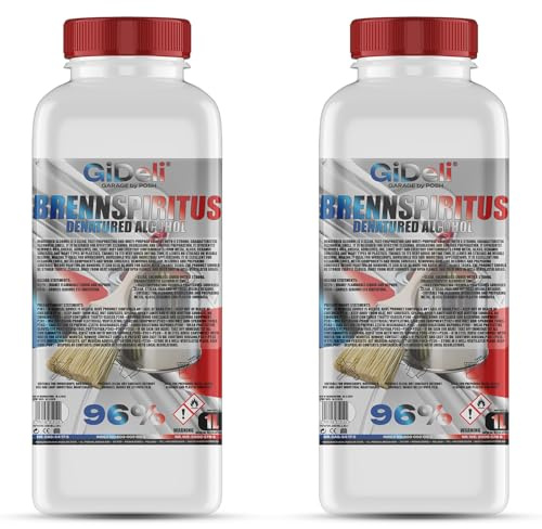 GiDeli Brännspiritus färglös 2 x 1 l – mångsidig alkohol för hushåll, verkstad och trädgård – för rengöring, avfettning och tändning – restfri och produktiv
