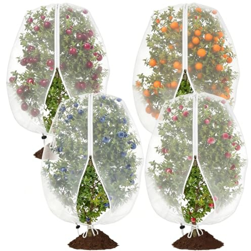 Vepazony 4PCS Fruit Tree Netting, 1x1.5M 1x0.8M Tomato Net with Zipper Drawstring, Blueberry Cherry Plant Protection, Fine Flowers Mesh Strawberry Bag Vegetables Nets Garden Cover Bird Insect Barrier