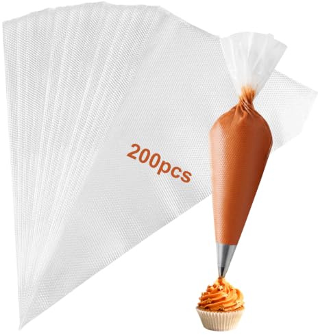 200 st. engångsspritspåsar, engångsspritspåse stor, 23 × 40 cm engångssprutpåse, piping väska, spritpåsar för tårta dekorera och kakor cupcakes bakning utsmyckning, transparent