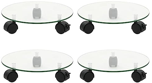 Mangloder 4 st. växtroller av härdat glas, 28 cm rund, 5 mm tjock, 360 graders roterande hjul med broms, för kruka, hink, vas, inomhus och utomhus, skyddar golvet och skapar ordning