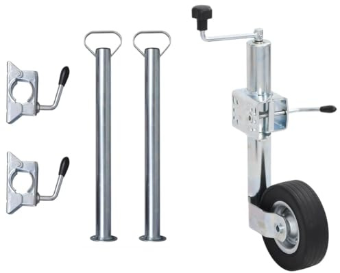 LoogCape Rueda de apoyo para remolque, 60 mm, acero galvanizado, con 2 tubos de apoyo y 3 abrazaderas, ajustable hasta 87,5 cm, 400 kg, apto para caravanas, furgonetas, camiones y camiones