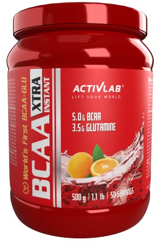 Activlab BCAA Xtra Instant 500g | 5000mg Aminosäuren | 3500mg L-Glutamin | Muskelwachstum, Regeneration & Ausdauer | Orangengeschmack | BCAA 2:1:1 | Ideal für Bodybuilding | Inkl. Messbecher