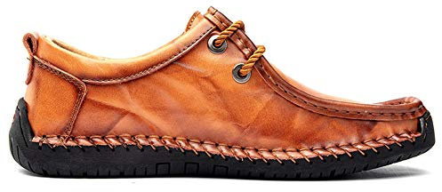Hombre Cuero Mocasines Casual Moda Conducción Zapatillas Negocios Plataforma Gamuza Oxfords Barco Zapatos(L-Marrón,48 EU,29CM De talón a Dedo del pie