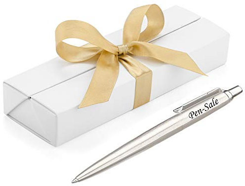 Personalised Engraved Parker Jotter Stainless Steel Ballpoint Pen in a White Presentation Box with Blue Ink - Personalised Gifts for Christmas - Enter Your Custom Engraving