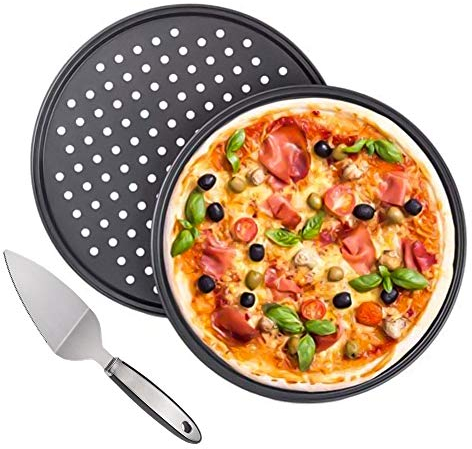 Tang Yuan 2 bandejas para pizza antiadherentes,bandeja para pizza perforada circular antiadherente,espátula para pizza,juego de herramientas para cocinar pizza crujiente