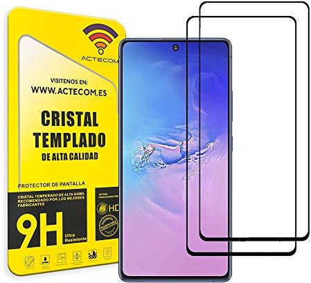 ACTECOM Pack DE 2 Protector de Pantalla Compatible con XIAOMI REDMI NOTE 9S Negro Completa Cristal Templado 9H 2.5D (2 uds.)