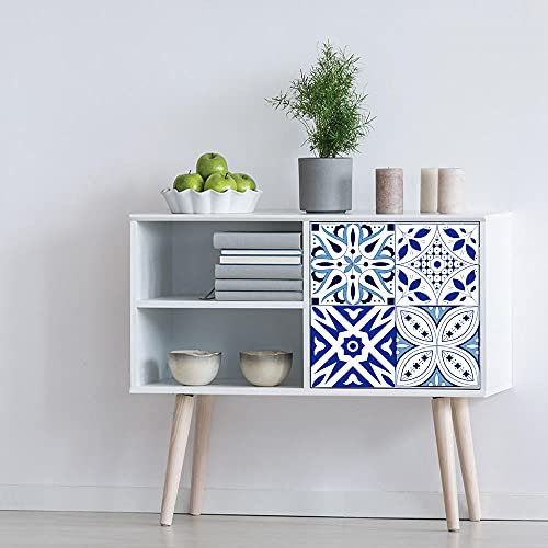 Stick on Tiles Duck Egg Blue White Tile Stickers PVC Self Adhesive Wall Tiles Heat Resistant Tile Stickers for Kitchen Bathroom Waterproof Peel and Stick Floor Tiles Tile Paint 30x30cm