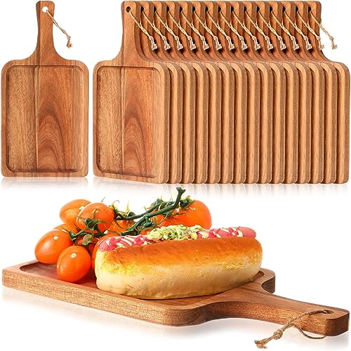 Tanlade 16 Pcs Acacia Wood Cutting Boards, 12x6 Inch, Rounded Rectangle
